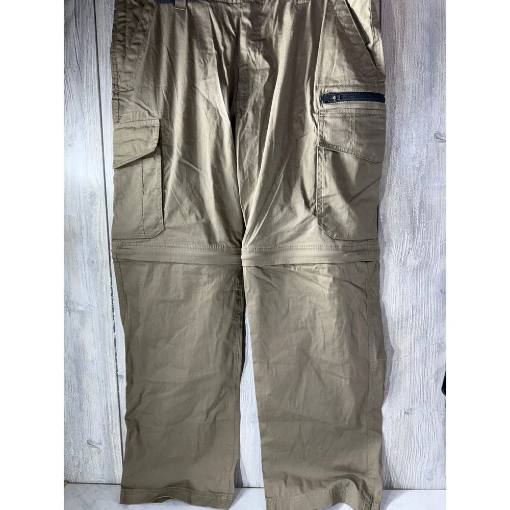 BC Clothing Mens Convertible Cargo Pants Khaki Tan Stretch Hiking Zip Off L x 30